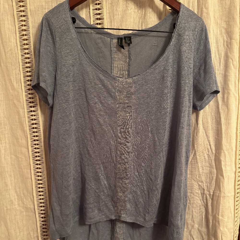 Cynthia Rowley Heathered Blue Linen Pullover T-Shirt Blouse Size L
